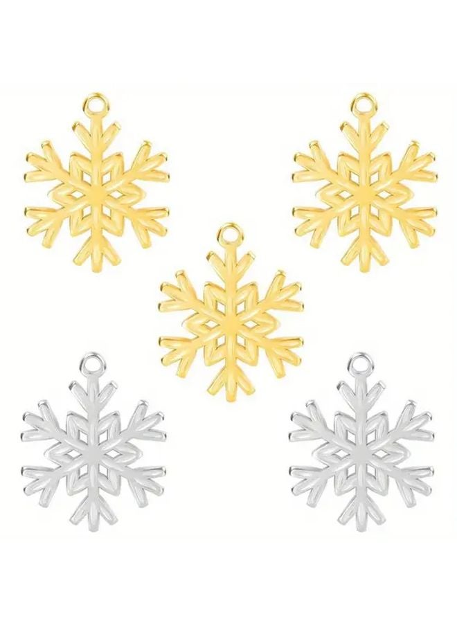 Golden Snowflake Pendant Necklace Set 5pcs Large Handmade Stainless Steel Charms DIY Supplies - Image 1